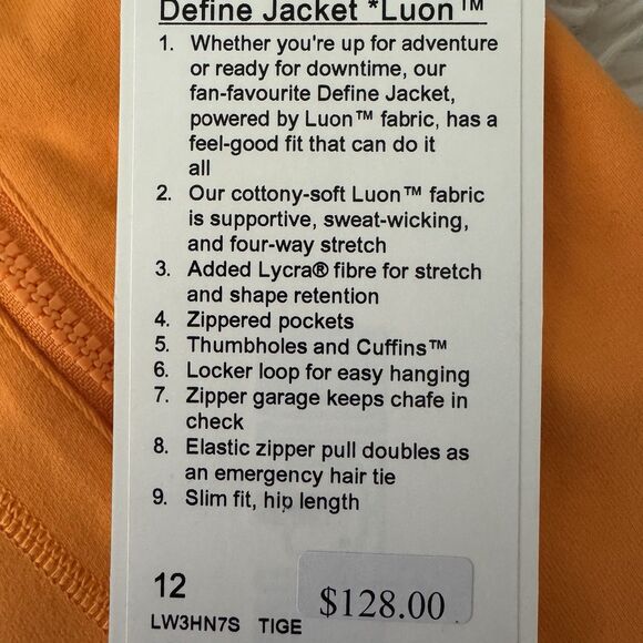 Lululemon Define Jacket Women’s 12 Luon Tiger Orange Full Zip Yoga Gym Athletic - Picture 7 of 12